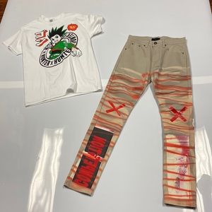 A pair of pants and a size M shirt